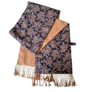 Vintage Tie Rack Paisley Opera Scarf with Fringe Double Sided Unisex
